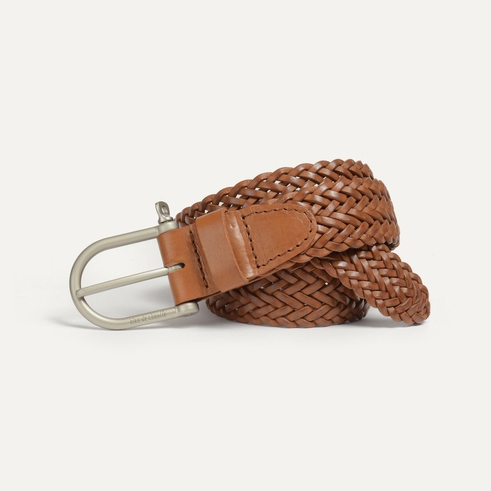 Handmade in France - Bleu de Chauffe 3.5cm Leather Woven Belt